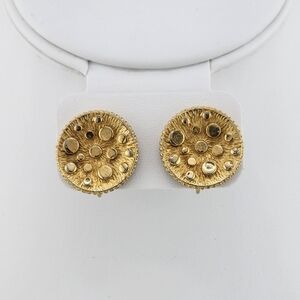 Circular Button Gold Tone Clip-On Earrings